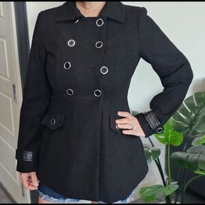 Women's Navy  Double-Breasted Peacoat with Button Detail Coat